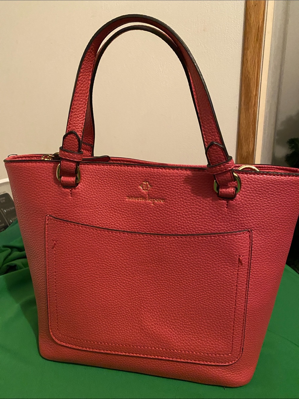 Nanette Lepore Pink Purse Handbag Tote Pebbled Zipper Closure Double Handle